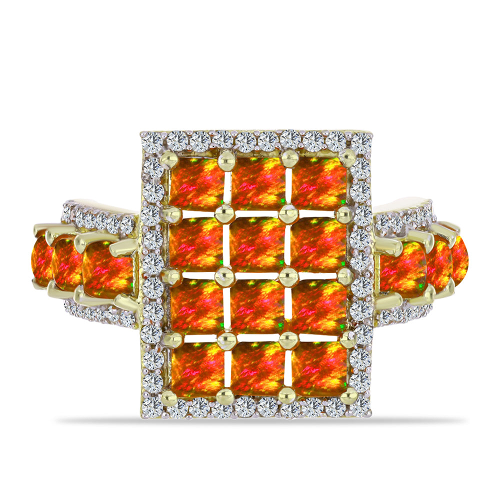 Arannyal Bevont Ezüst Gyűrű Amerikai Tűzopállal és Fehér Topázzal 1 