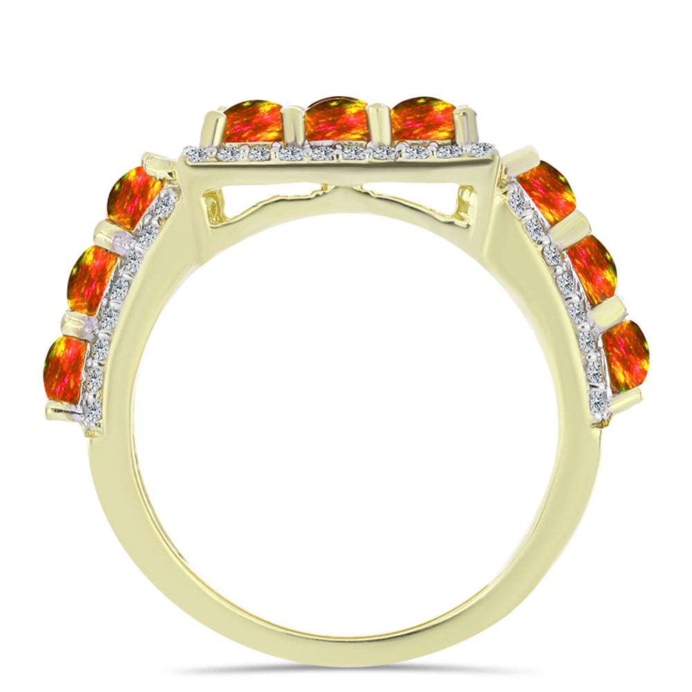 Arannyal Bevont Ezüst Gyűrű Amerikai Tűzopállal és Fehér Topázzal