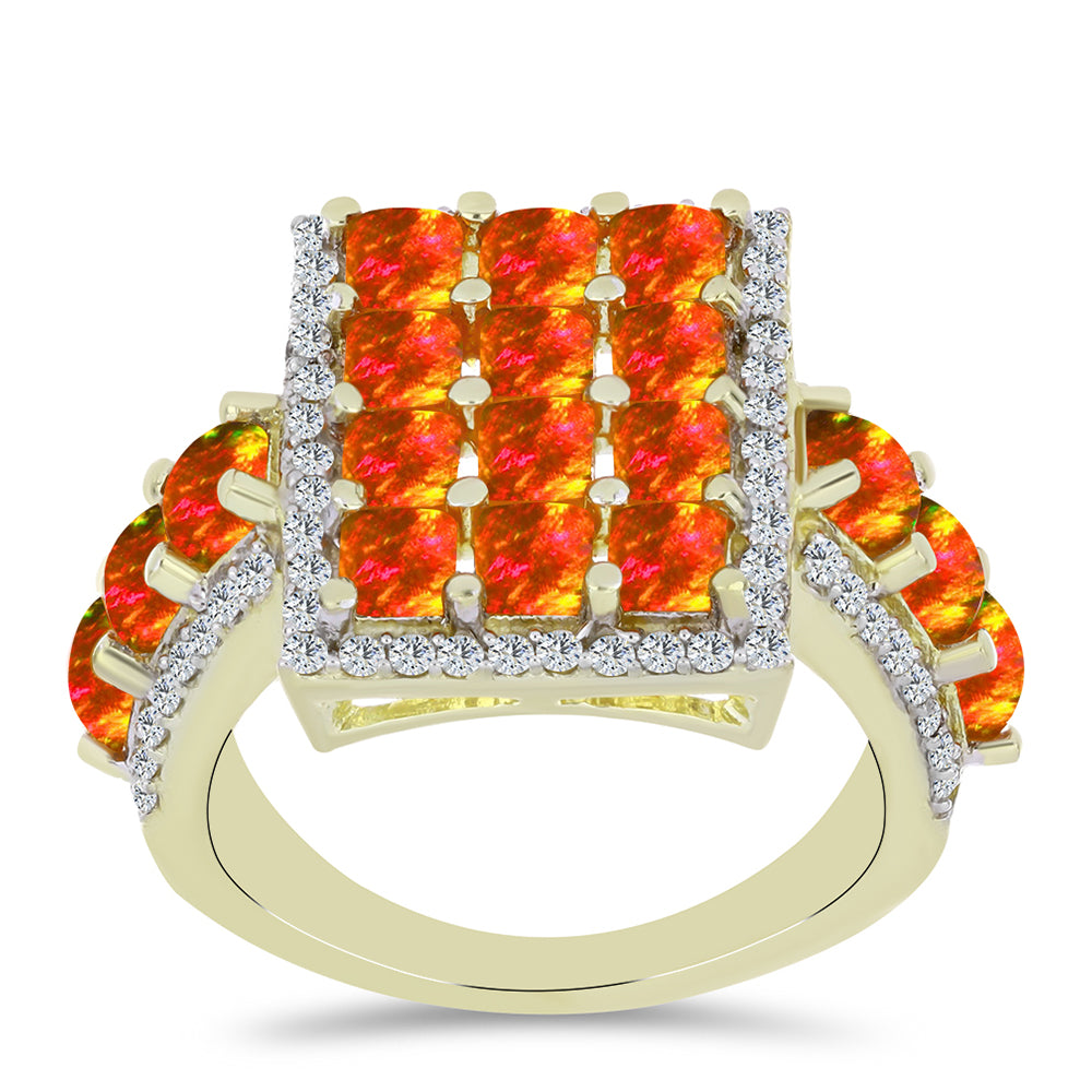 Arannyal Bevont Ezüst Gyűrű Amerikai Tűzopállal és Fehér Topázzal 3 