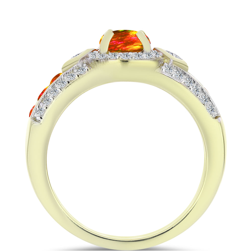 Arannyal Bevont Ezüst Gyűrű Amerikai Tűzopállal és Fehér Topázzal 2 