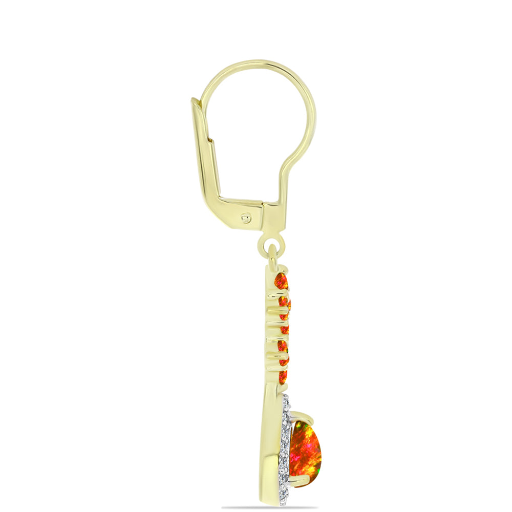 Arannyal Bevont Ezüst Fülbevaló Amerikai Tűzopállal és Fehér Topázzal