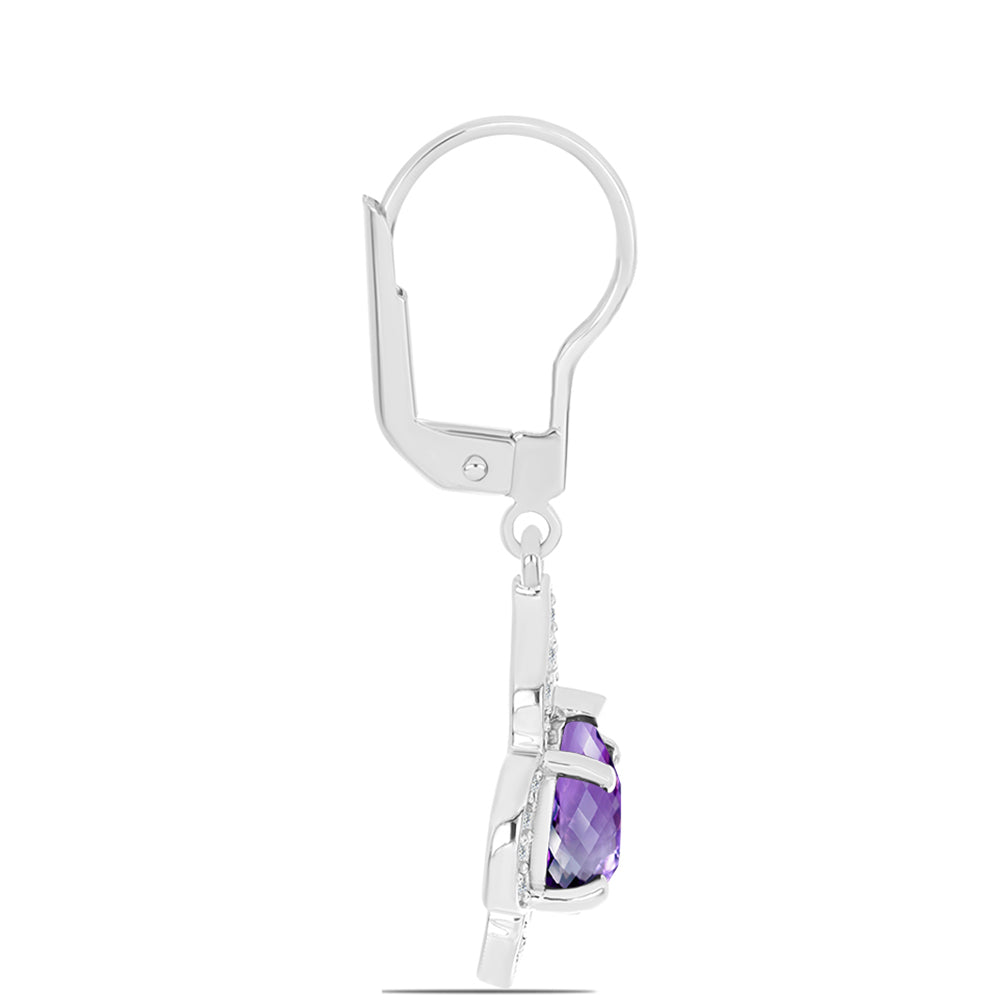 Ezüst Fülbevaló Marokkói Ametiszttel és Fehér Topázzal