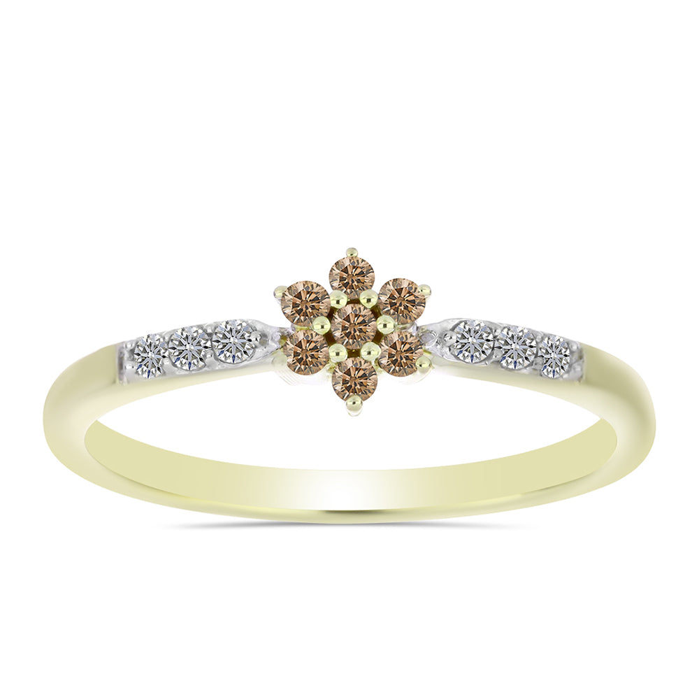 Arannyal Bevont Ezüst Gyűrű Pezsgő Gyémánttal és Fehér Gyémánttal