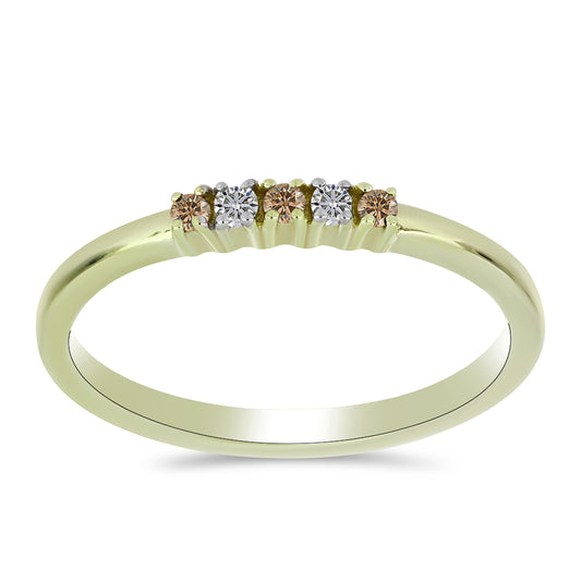 Arannyal Bevont Ezüst Gyűrű Pezsgő Gyémánttal és Fehér Gyémánttal