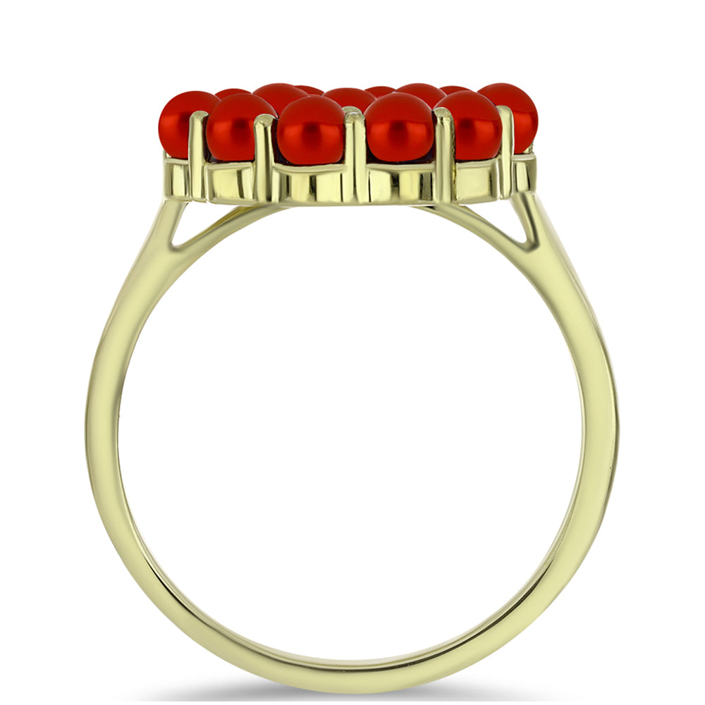 Arannyal Bevont Ezüst Gyűrű Vörös Édesvízi Kagylógyönggyel és Fehér Topázzal 2 