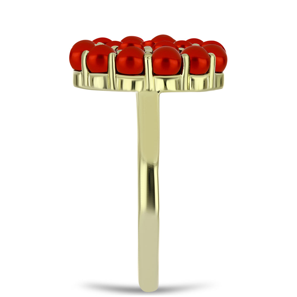 Arannyal Bevont Ezüst Gyűrű Vörös Édesvízi Kagylógyönggyel és Fehér Topázzal