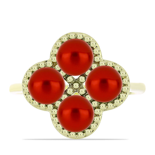 Arannyal Bevont Ezüst Gyűrű Vörös Édesvízi Kagylógyönggyel