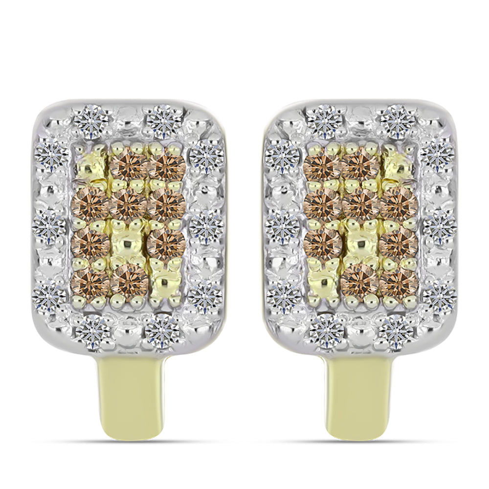 Arannyal Bevont Ezüst Fülbevaló Pezsgő Gyémánttal és Fehér Gyémánttal 1 