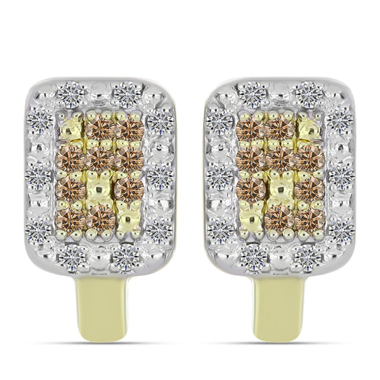 Arannyal Bevont Ezüst Fülbevaló Pezsgő Gyémánttal és Fehér Gyémánttal