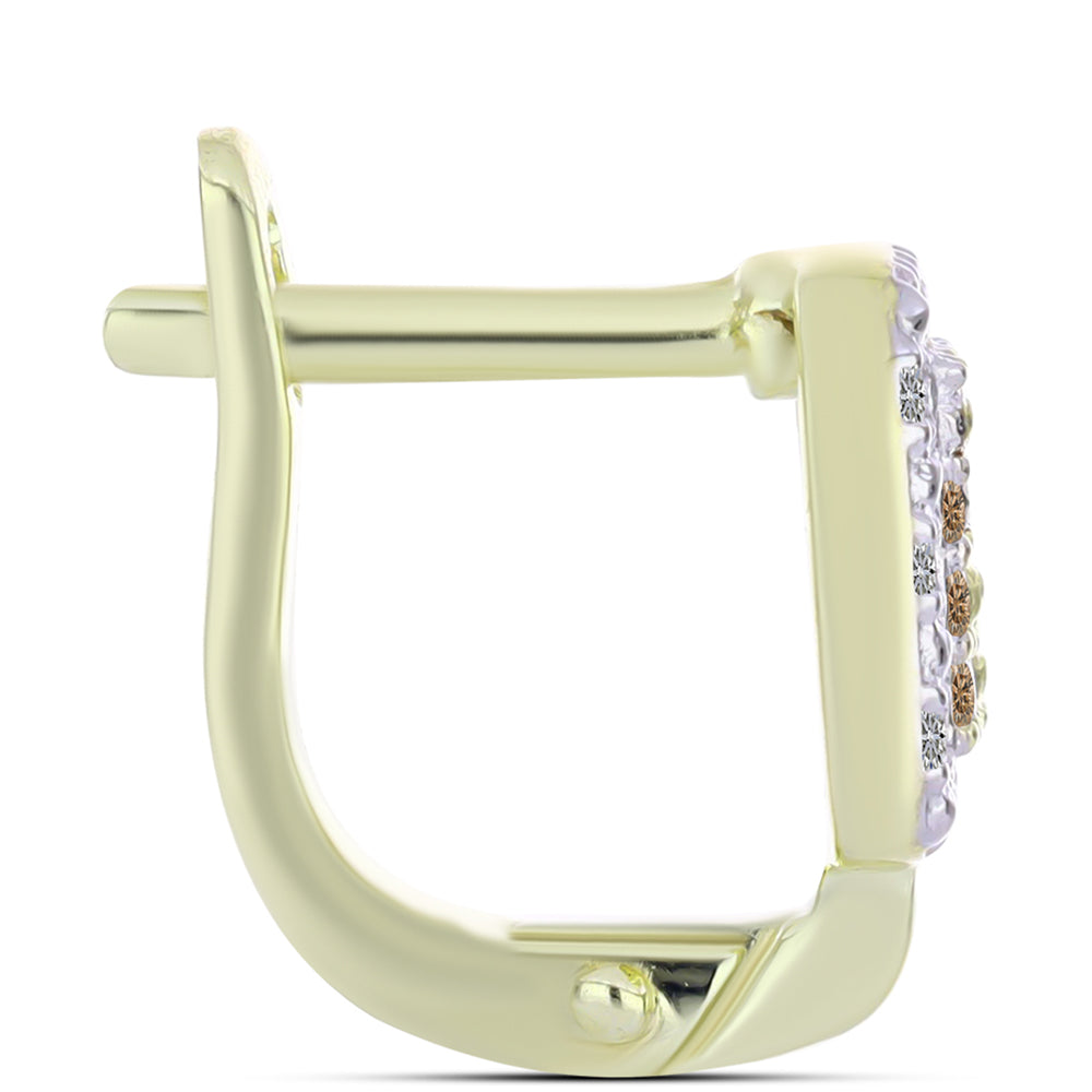 Arannyal Bevont Ezüst Fülbevaló Pezsgő Gyémánttal és Fehér Gyémánttal 2 