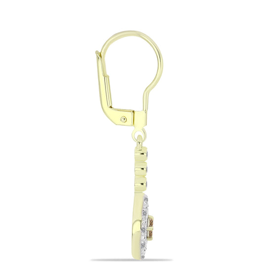 Arannyal Bevont Ezüst Fülbevaló Pezsgő Gyémánttal és Fehér Gyémánttal