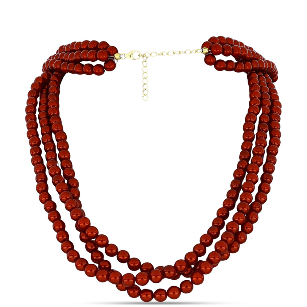 Arannyal Bevont Ezüst Nyaklánc Vörös Édesvízi Kagylógyönggyel 1 