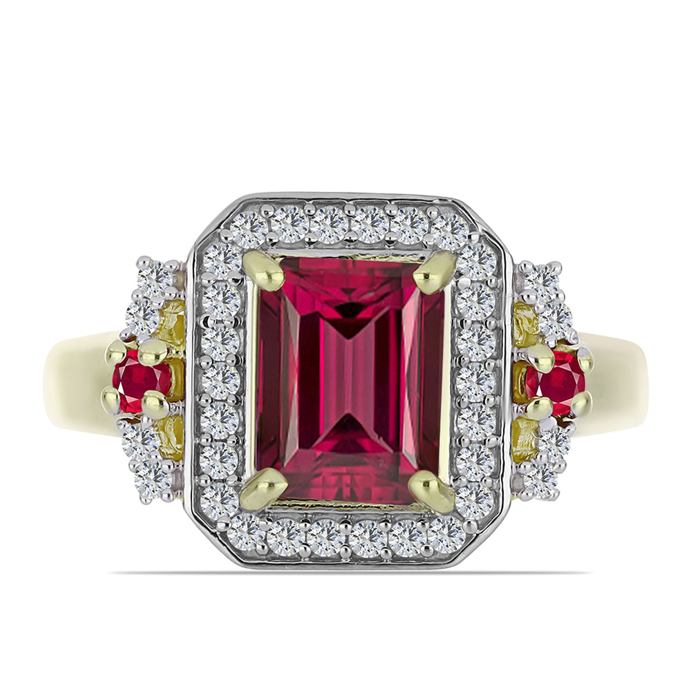 Arannyal Bevont Ezüst Gyűrű Madagaszkári Rubinnal és Fehér Topázzal