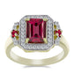 Arannyal Bevont Ezüst Gyűrű Madagaszkári Rubinnal és Fehér Topázzal