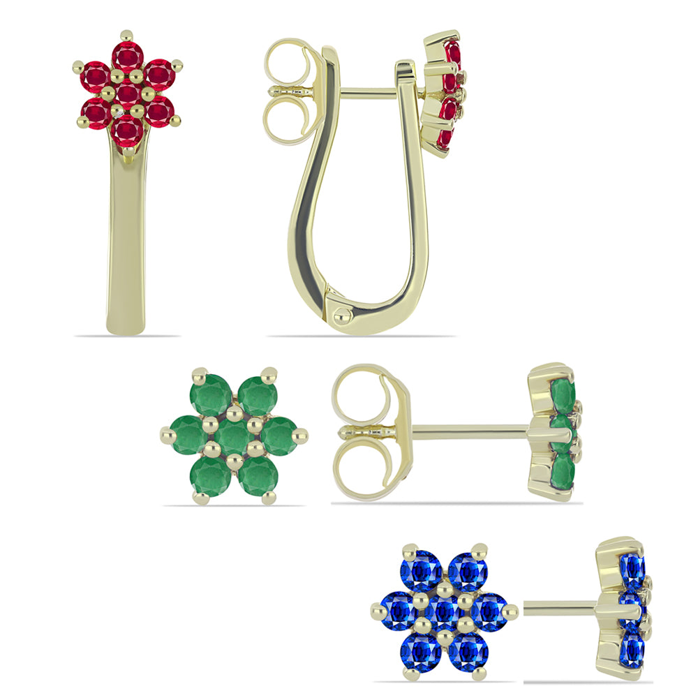 Arannyal Bevont Ezüst Szett Madagaszkári Rubinnal és Brazil Smaragddal ( Fülbevaló ) 1 