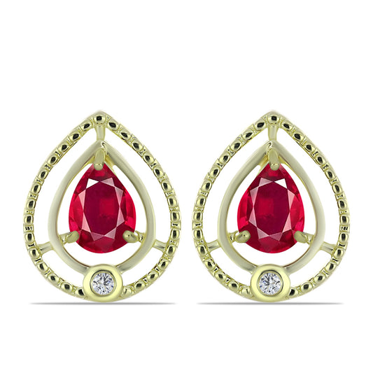 Arannyal Bevont Ezüst Fülbevaló Madagaszkári Rubinnal és Fehér Topázzal