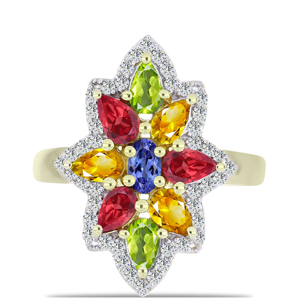 Arannyal Bevont Ezüst Gyűrű Rosebery Szivárvány Zafírral és Fehér Topázzal 1 