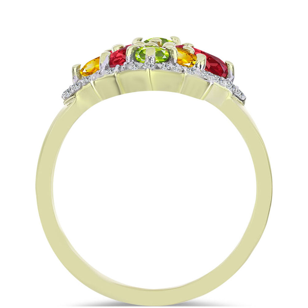 Arannyal Bevont Ezüst Gyűrű Rosebery Szivárvány Zafírral és Fehér Topázzal