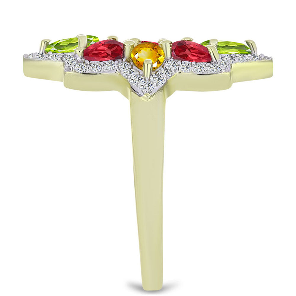 Arannyal Bevont Ezüst Gyűrű Rosebery Szivárvány Zafírral és Fehér Topázzal