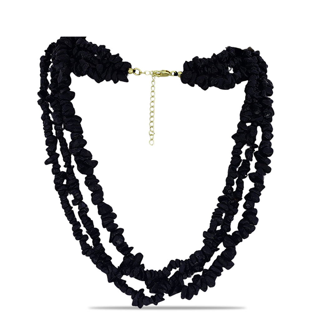 Arannyal Bevont Ezüst Nyaklánc Suwari Fekete Onixszal 1 