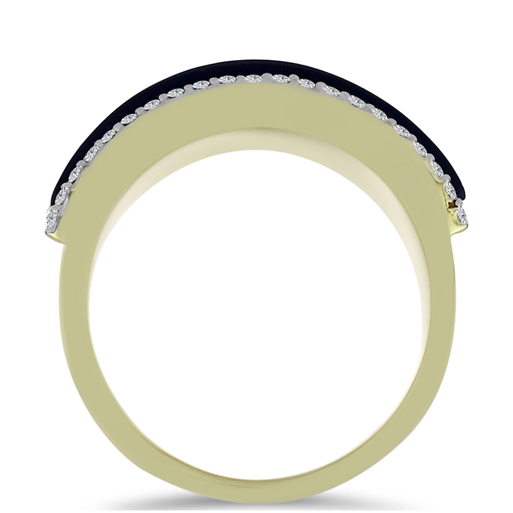 Arannyal Bevont Ezüst Gyűrű Suwari Fekete Onixszal és Fehér Topázzal