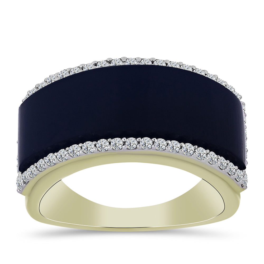 Arannyal Bevont Ezüst Gyűrű Suwari Fekete Onixszal és Fehér Topázzal