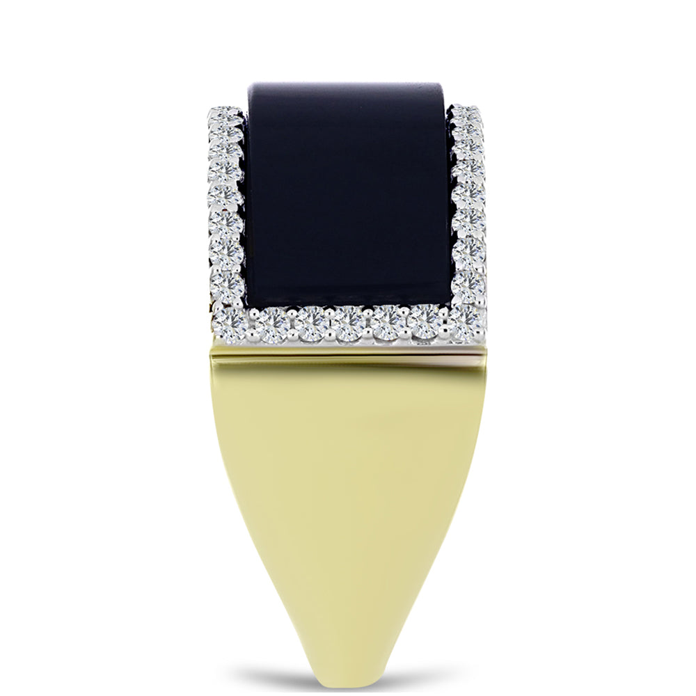 Arannyal Bevont Ezüst Gyűrű Suwari Fekete Onixszal és Fehér Topázzal