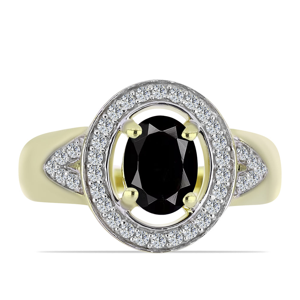 Arannyal Bevont Ezüst Gyűrű Suwari Fekete Onixszal és Fehér Topázzal 1 