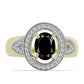 Arannyal Bevont Ezüst Gyűrű Suwari Fekete Onixszal és Fehér Topázzal