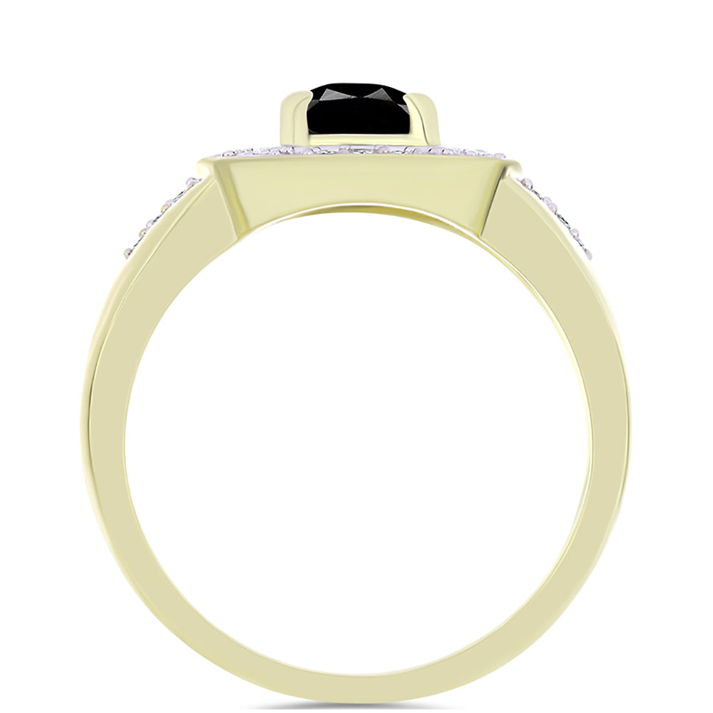 Arannyal Bevont Ezüst Gyűrű Suwari Fekete Onixszal és Fehér Topázzal