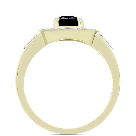 Arannyal Bevont Ezüst Gyűrű Suwari Fekete Onixszal és Fehér Topázzal