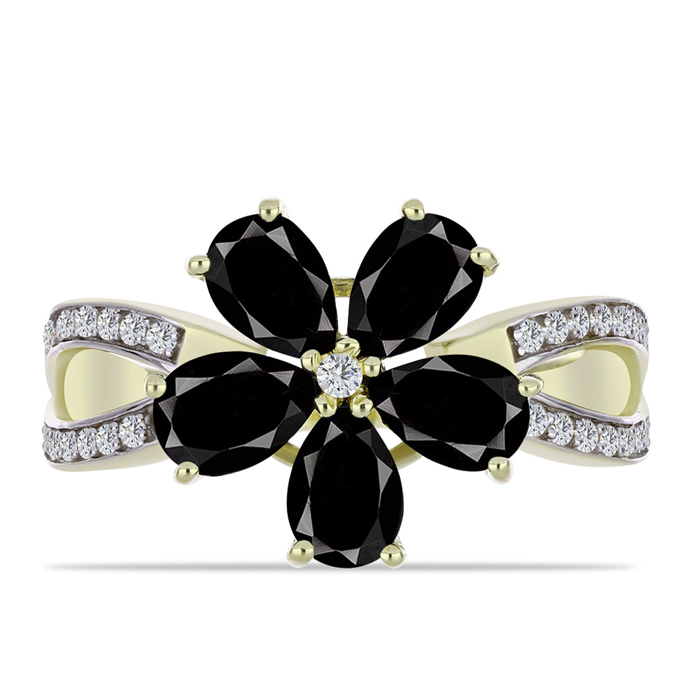 Arannyal Bevont Ezüst Gyűrű Suwari Fekete Onixszal és Fehér Topázzal 1 