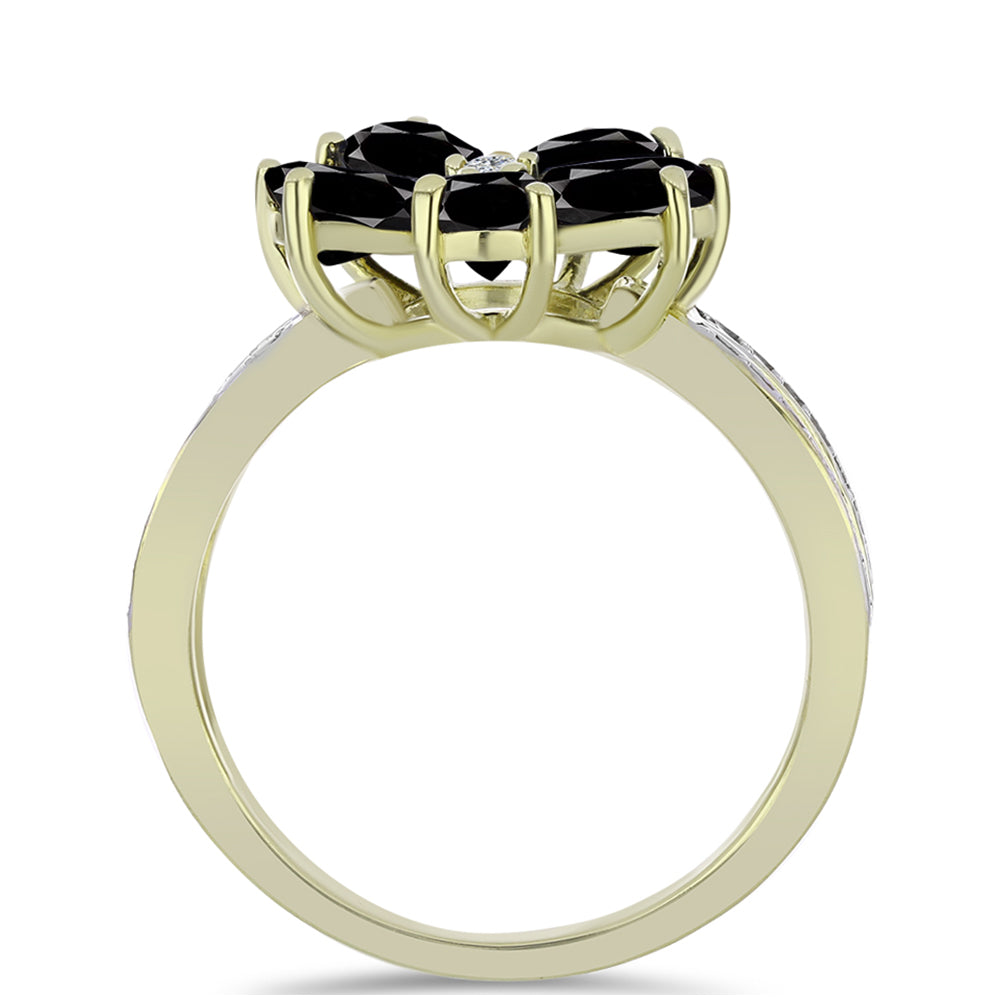 Arannyal Bevont Ezüst Gyűrű Suwari Fekete Onixszal és Fehér Topázzal