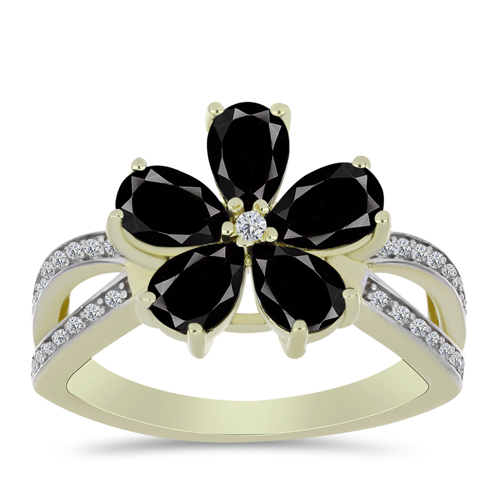 Arannyal Bevont Ezüst Gyűrű Suwari Fekete Onixszal és Fehér Topázzal