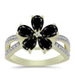 Arannyal Bevont Ezüst Gyűrű Suwari Fekete Onixszal és Fehér Topázzal