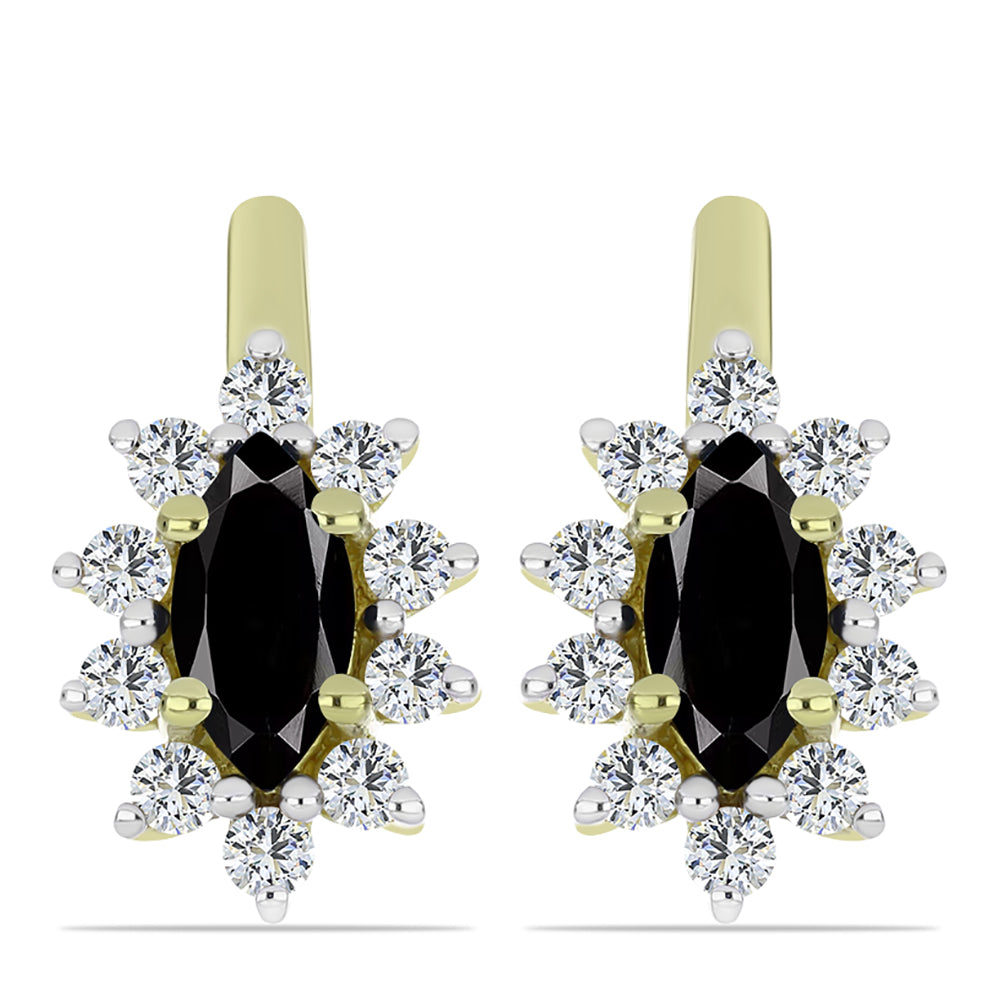 Arannyal Bevont Ezüst Fülbevaló Suwari Fekete Onixszal és Fehér Topázzal