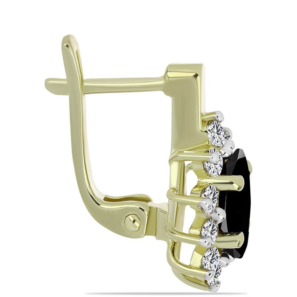 Arannyal Bevont Ezüst Fülbevaló Suwari Fekete Onixszal és Fehér Topázzal 2 