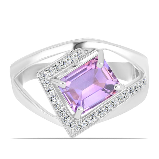 Ezüst Gyűrű Rose De France Ametiszttel és Fehér Topázzal