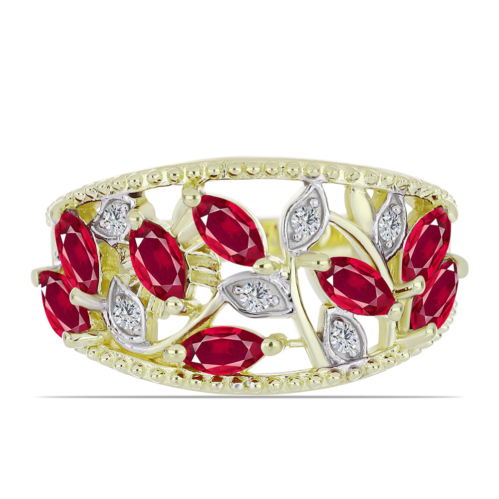 Arannyal Bevont Ezüst Gyűrű Madagaszkári Rubinnal és Fehér Topázzal 1 