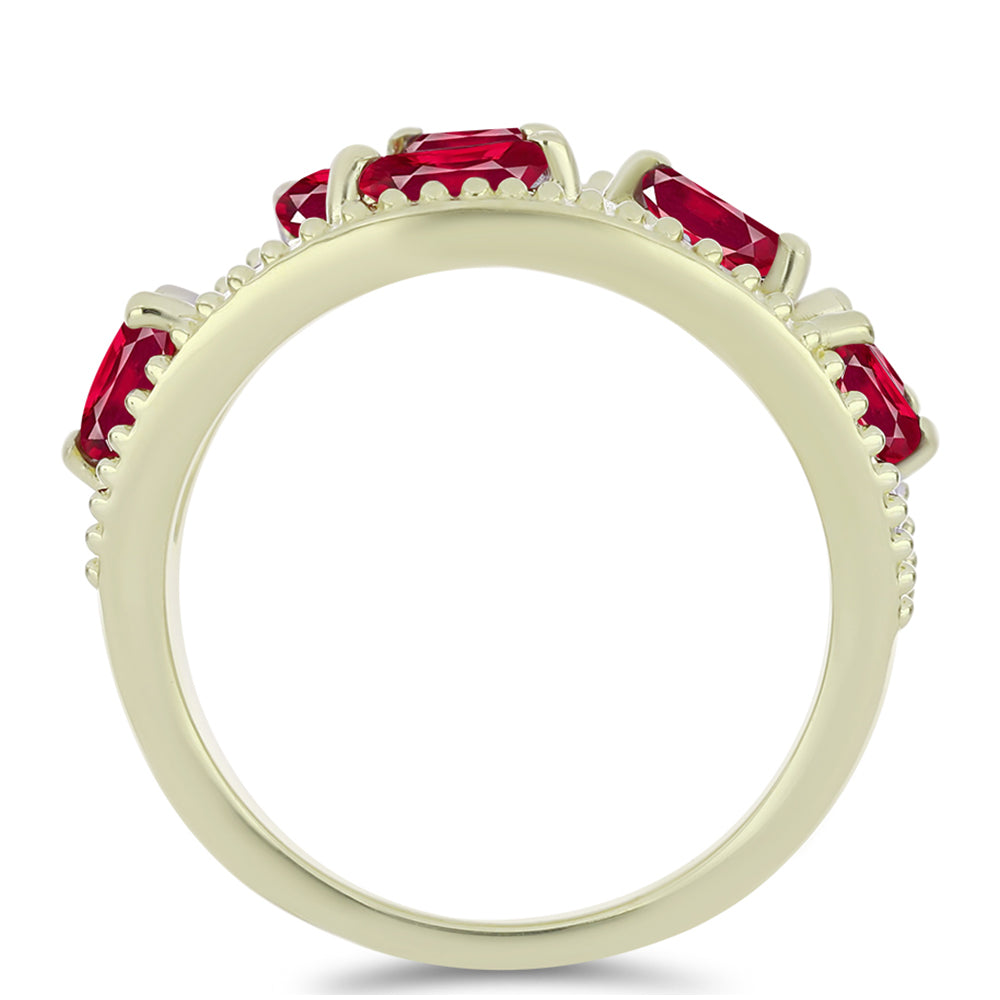 Arannyal Bevont Ezüst Gyűrű Madagaszkári Rubinnal és Fehér Topázzal