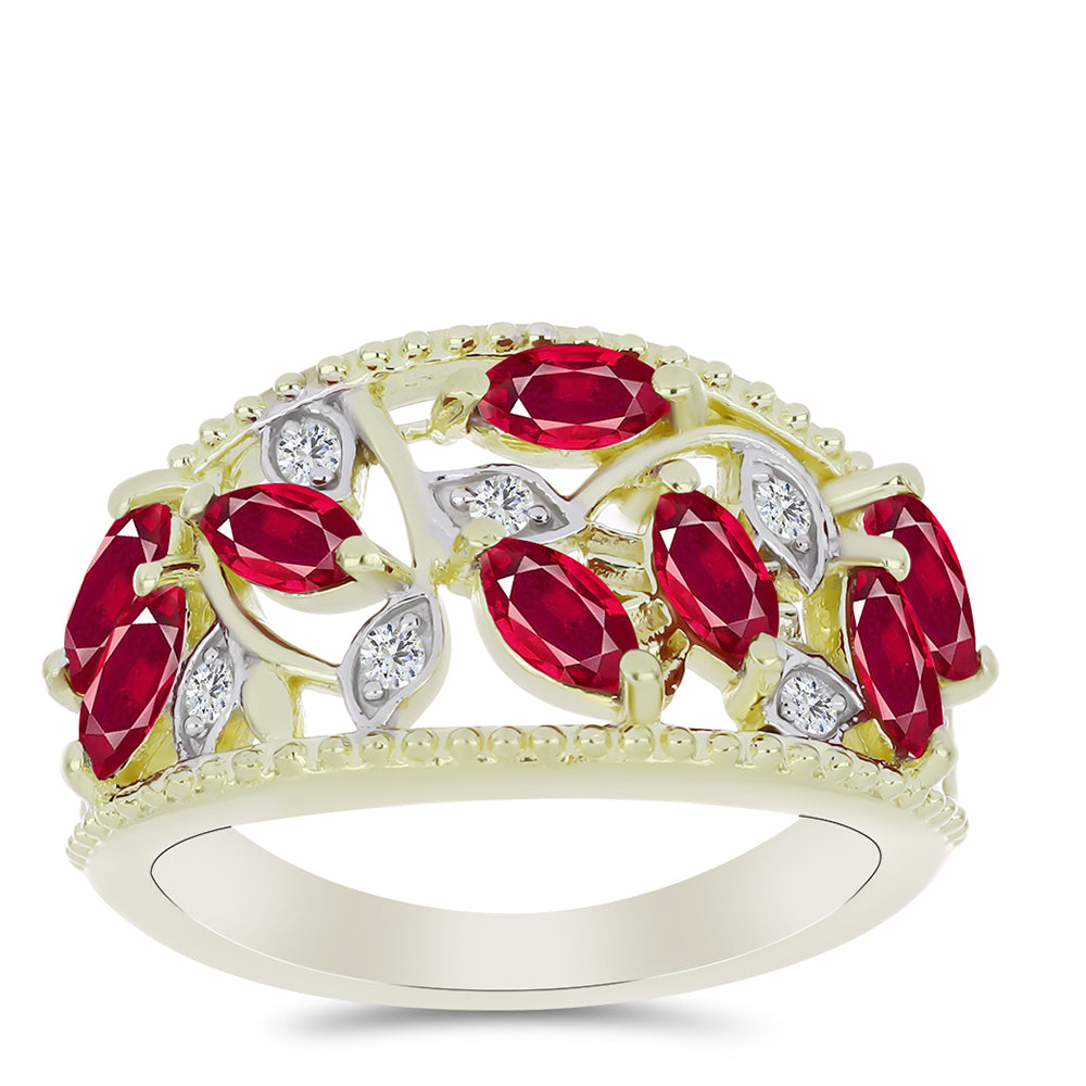 Arannyal Bevont Ezüst Gyűrű Madagaszkári Rubinnal és Fehér Topázzal
