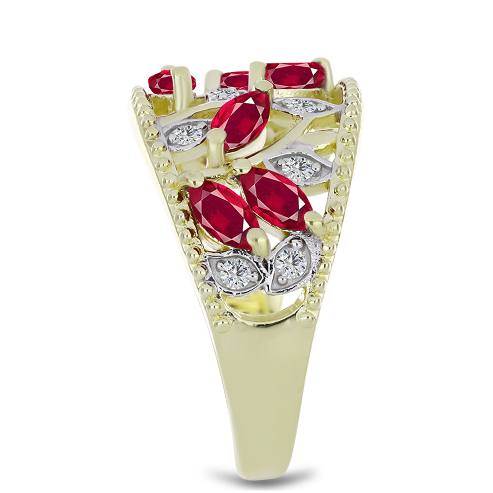 Arannyal Bevont Ezüst Gyűrű Madagaszkári Rubinnal és Fehér Topázzal 4 