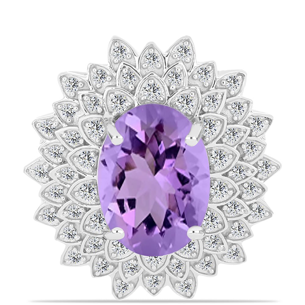 Ezüst Gyűrű Rose De France Ametiszttel és Fehér Topázzal