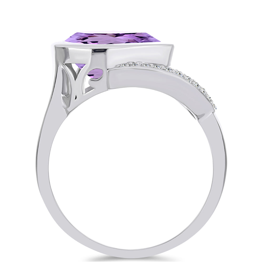 Ezüst Gyűrű Rose De France Ametiszttel és Fehér Topázzal