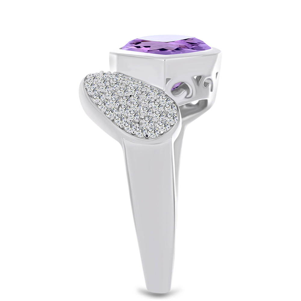 Ezüst Gyűrű Rose De France Ametiszttel és Fehér Topázzal 4 
