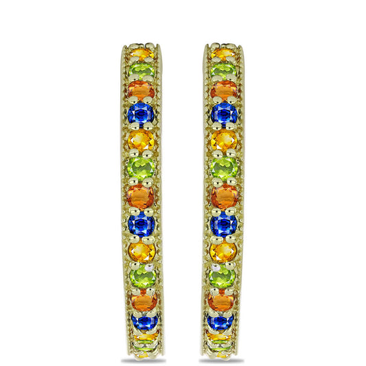 Arannyal Bevont Ezüst Fülbevaló Szivárvány Zafírral