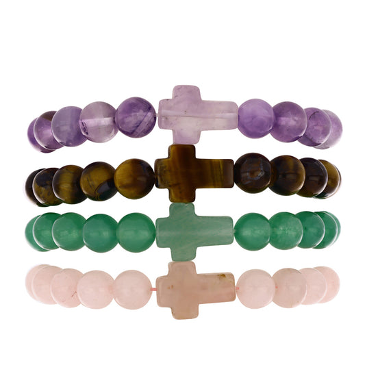 Kereszt Nugget Szett Marokkói Ametiszttel és Tigrisszem Drágakővel ( Karkötő )