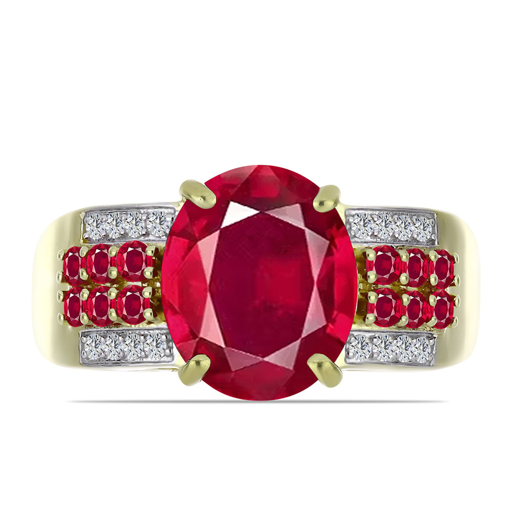 Arannyal Bevont Ezüst Gyűrű Madagaszkári Rubinnal és Fehér Topázzal