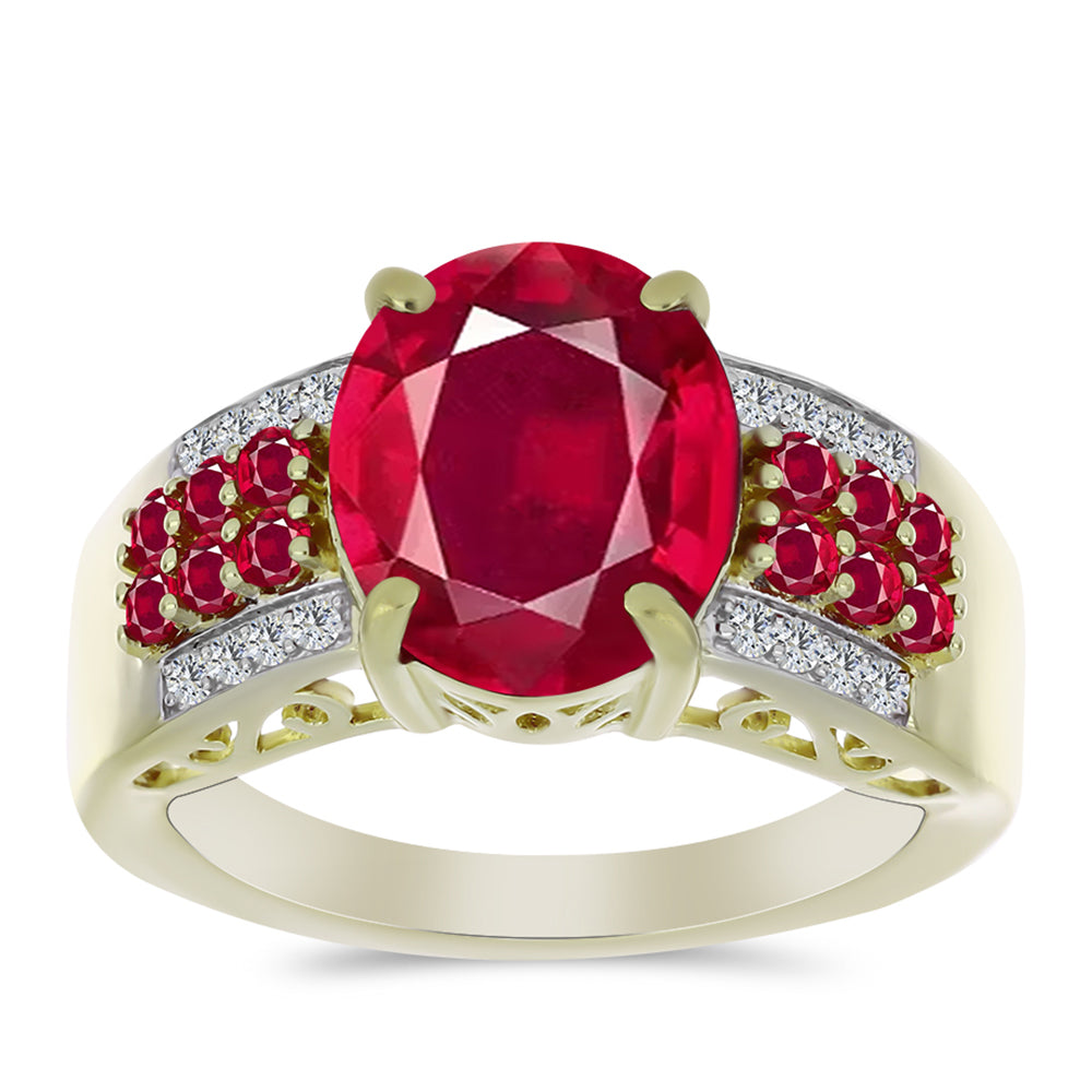 Arannyal Bevont Ezüst Gyűrű Madagaszkári Rubinnal és Fehér Topázzal 3 