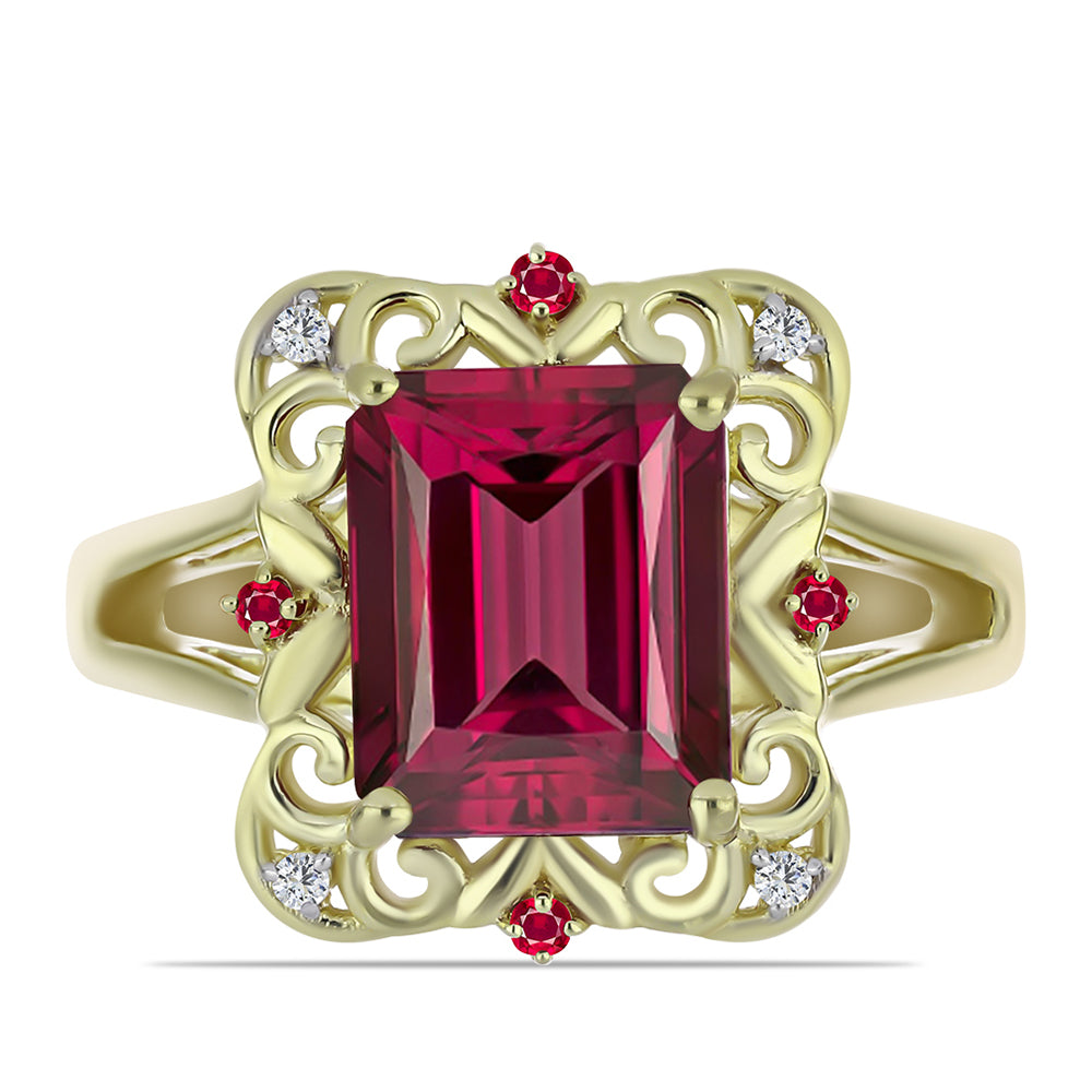 Arannyal Bevont Ezüst Gyűrű Madagaszkári Rubinnal és Fehér Topázzal